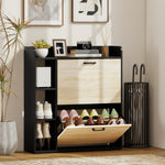 Meuble à chaussures 15 paires, armoire à chaussures moderne avec 2 tiroirs rabattables, 83x24x90,5cm, noir