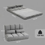 Chauffeuse 2 places canapé-lit convertible fauteuil de sol pliable dossier réglable 2 coussins inclus en polyester aspect suédé, pour salon, chambre et bureau, gris