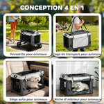 Cochecito plegable para mascotas perro gato capazo extraíble correas 4 ruedas 81 x 58 x 97,5 cm gris