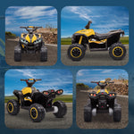 Quad électrique enfant 12 V, voiture électrique enfants 2 moteurs 2 vitesses 3-6 km/h, phares LED, klaxon, pour enfant de 3 à 5 ans, poignée et selle ergonomique, jaune