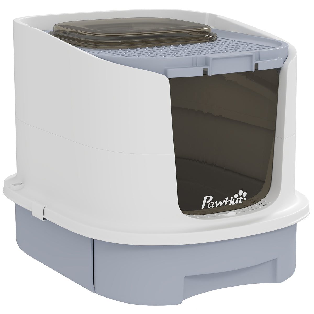 Maison de toilette pour chat bac à litière fermé chat avec porte translucide pelle incluse 40,5 x 52,5 x 42,5 cm gris