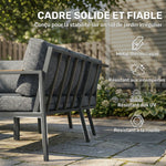 Salon de Jardin Extérieur 3 Pièces 5 Personnes, 2 Canapés avec Coussins Épais, 1 Table Basse, 183x183x72cm, Gris Foncé