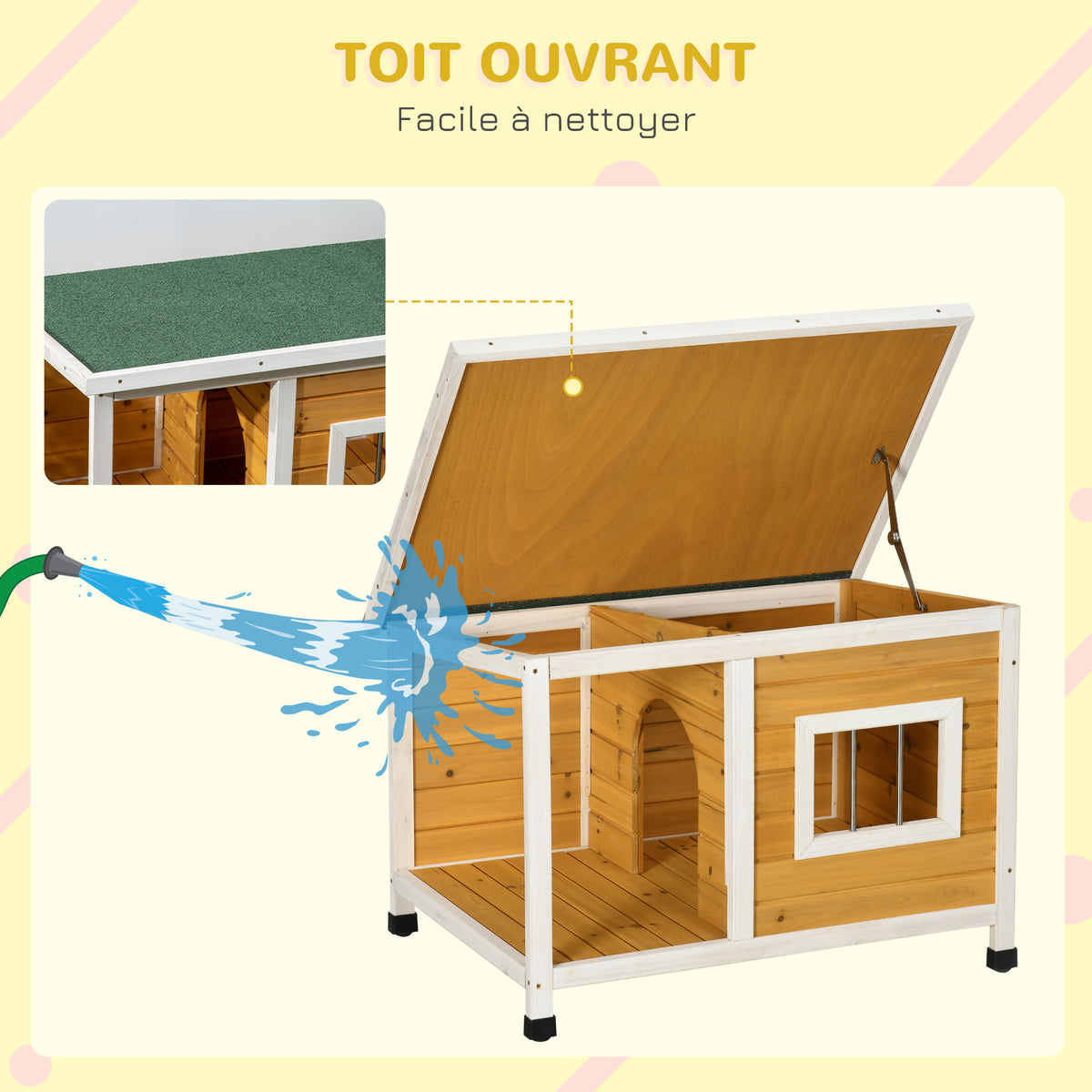 Niche pour chien extérieur maison chien intérieur en bois avec toit ouvrant et fenêtre 85,5L x 62l x 60H cm orange
