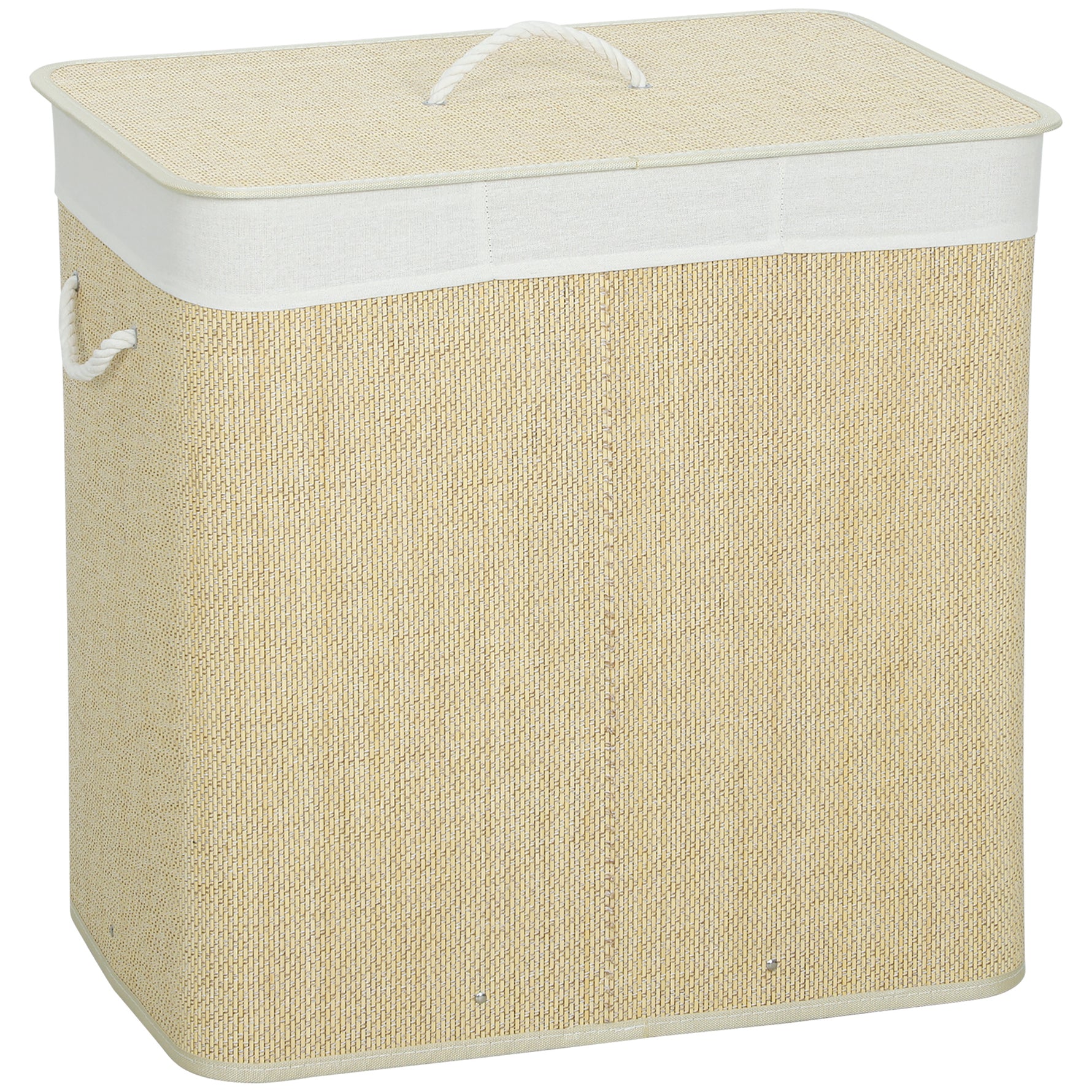 Panier à linge à trois compartiments avec couvercle, panier à linge en bambou 144 L avec poignées en corde