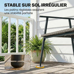 2-Seater Garden Bench in Woven Resin and Steel, with Armrests, Adjustable Backrests and Feet, 110x58x78cm, Grey