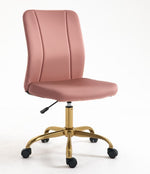 Chaise de bureau fauteuil pivotant 360° ergonomique hauteur réglable revêtement velours  rose et doré