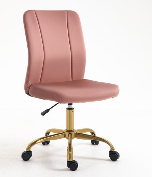 Chaise de bureau fauteuil pivotant 360° ergonomique hauteur réglable revêtement velours  rose et doré