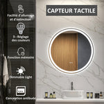 Miroir rond lumineux LED de salle de bain Ø 70 cm mural avec éclairage 3 couleurs interrupteur tactile 23W blanc argent