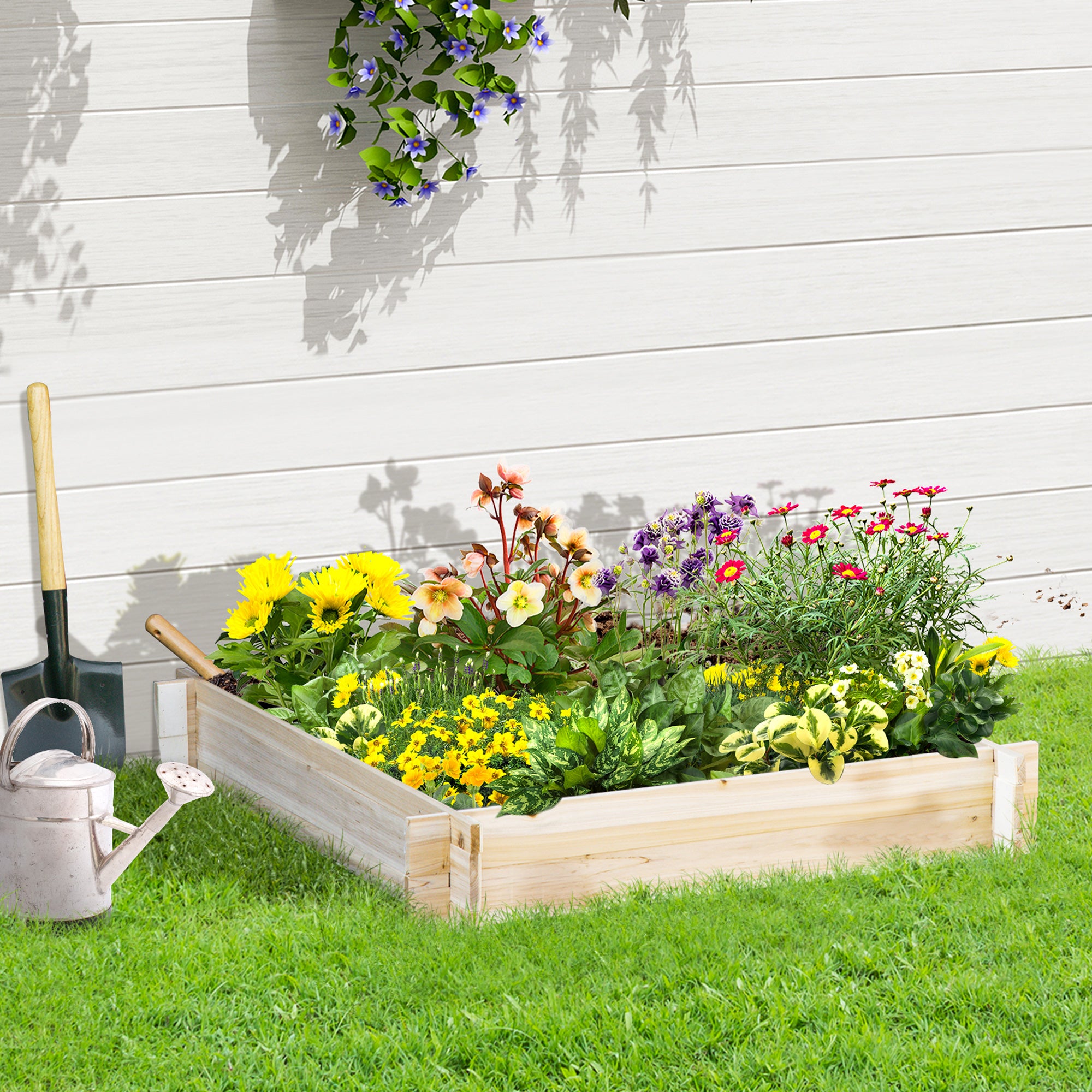 Jardinière en bois carré potager de jardin sans fond facile à assembler 100 x 100 x 16 cm en bois massif bois naturel