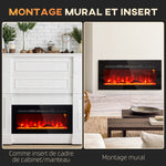 Cheminée électrique 1800 W avec effet flamme en LED 3 couleurs et 5 luminosités, montage mural/encastrable