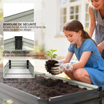 Jardinière rectangulaire potager de jardin en acier galvanisé bordure de sécurité et fond ouvert 150x70x30cm gris foncé