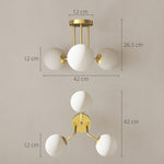 Plafonnier LED 25W, luminaire plafonnier 3 lumières avec douilles G9, abat-jour globe, 42 x 42 x 26,5 cm, doré