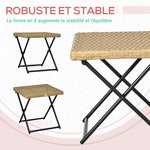 Table basse pliable de jardin style cosy chic dim. 40L x 40l x 40H cm métal époxy résine tressée bois naturel