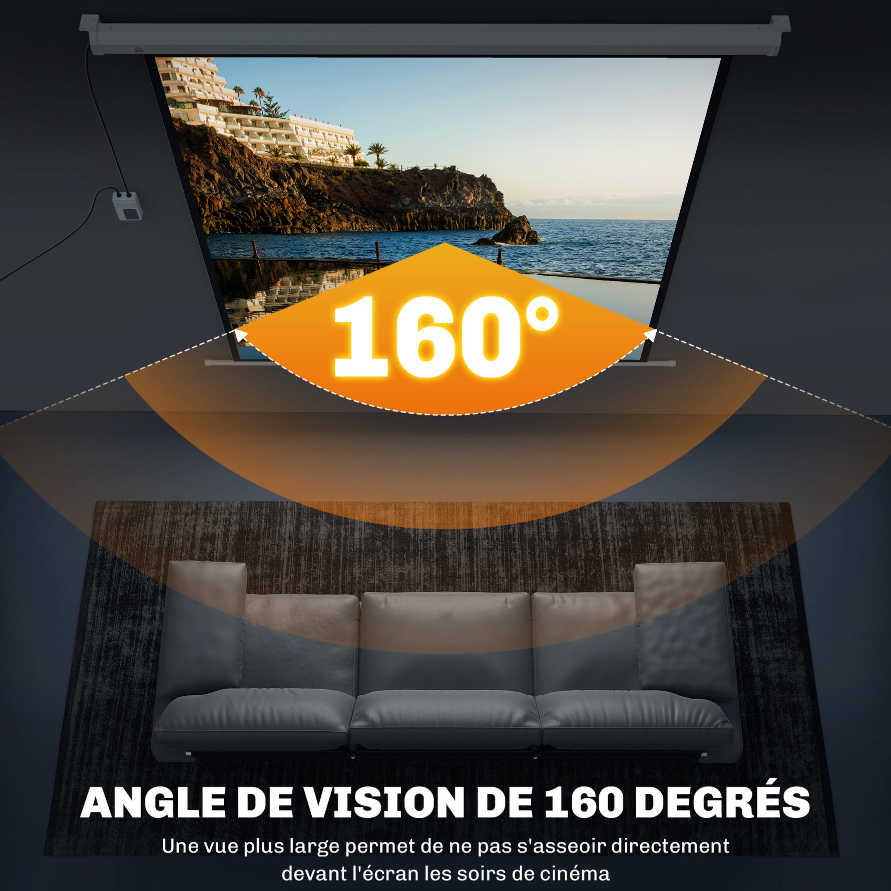 Écran de projection motorisé 85 pouces, 4K HD électrique, montage mural ou plafond, panneau de commande et télécommande