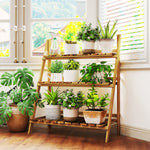 Étagère à plantes en bois forme pyramidale échelle pliante avec 3 étagères 80 x 37 x 93 cm marron
