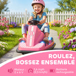 Auto-Tamponneuse Enfant 6V, Rotation à 360°, Musique, Klaxon, Démarrage Doux, 2,5 km/h, pour Âges 3-8, 74x53x48cm, Rose