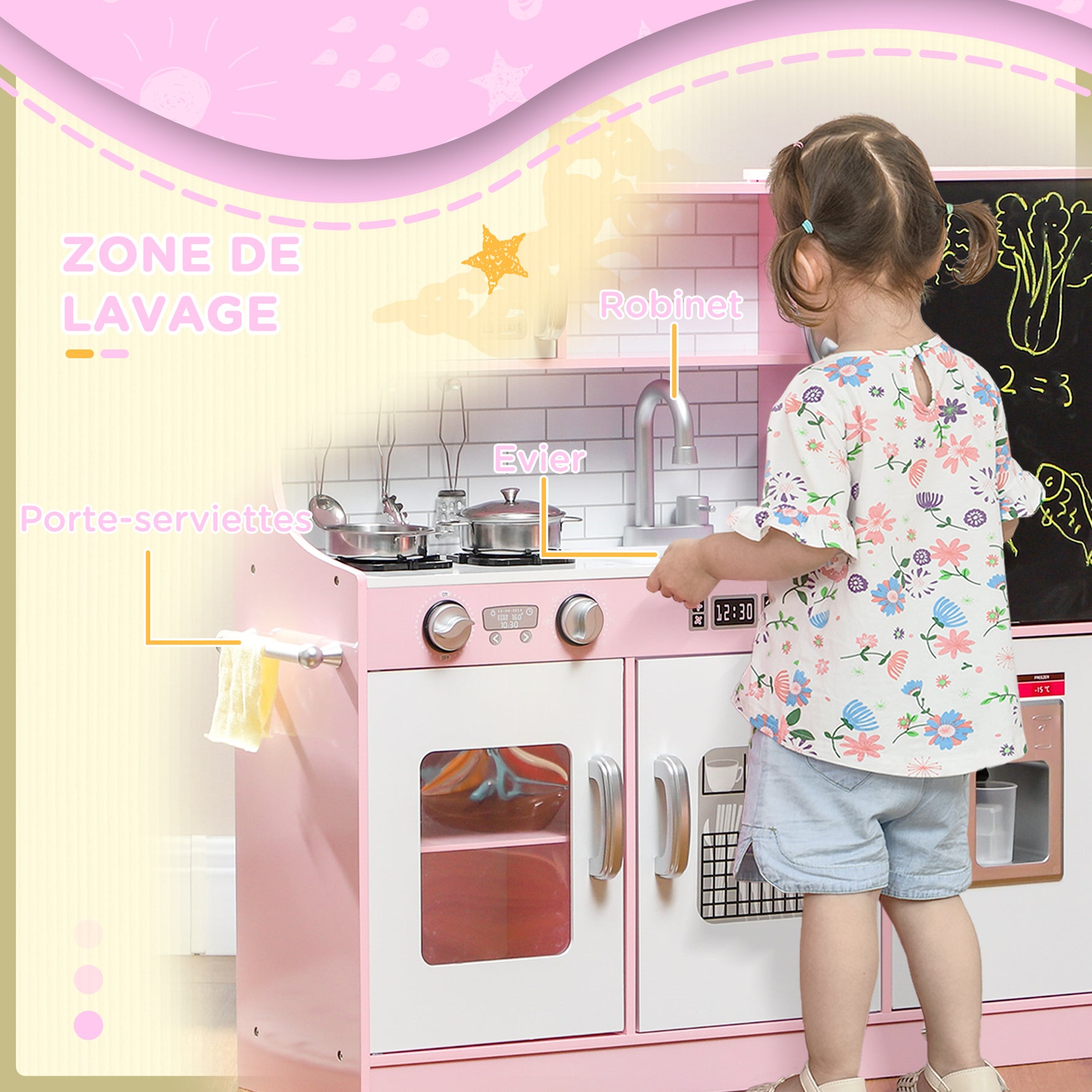 Cuisine enfant jouet d'imitation pour enfant - dinette enfant de 3-8 ans, rose
