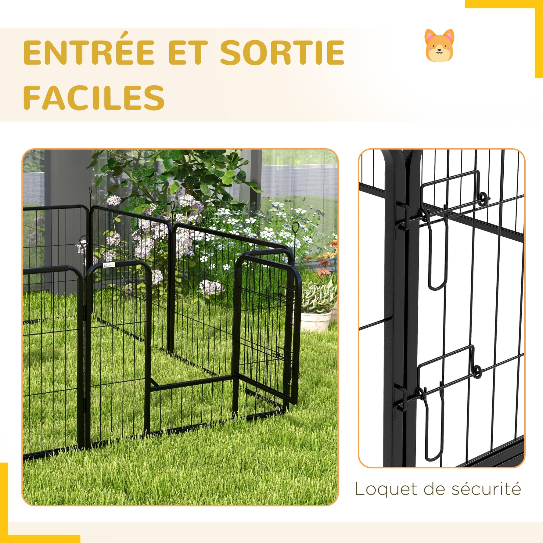 Luxe parc enclos modulable acier époxy porte verrouillable pour chiens, lapins, rongeurs, petits animaux, intérieur et extérieur 80 x 60 cm noir
