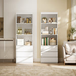 Bibliothèque haute de 180 cm avec 3 étagères et 3 tiroirs 60 x 35 x 180 cm en bois blanc