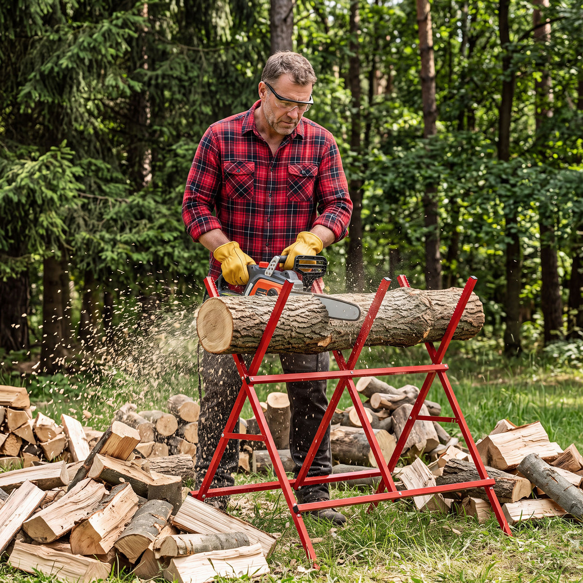 Robuuste opvouwbare stalen schraag, draagvermogen 150 kg, in hoogte en breedte verstelbaar, 102,5 x 71 x 101 cm, rood