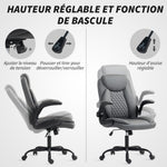 Fauteuil de bureau, chaise bureau ergonomique avec accoudoirs relevables, hauteur réglable, fonction de bascule, gris