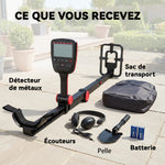 Détecteur de Métaux, Bobine Étanche IP68 avec Écran LCD, 4 Modes, Haute Précision Hauteur Réglable, 139x26x30cm, Noir