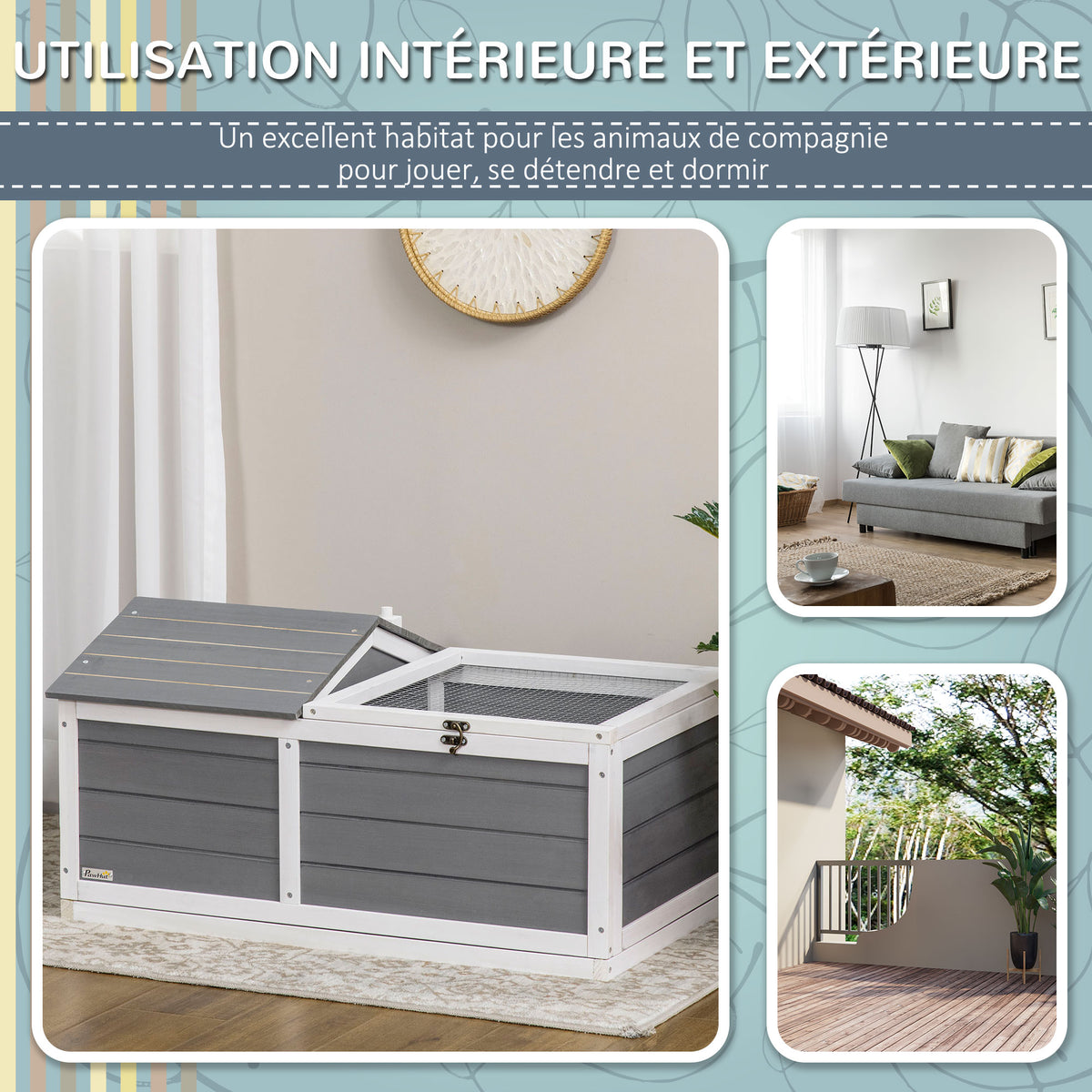 Maison enclos cage pour petit animal tortue avec 2 espaces 86 x 54 x 43 cm - bois de sapin