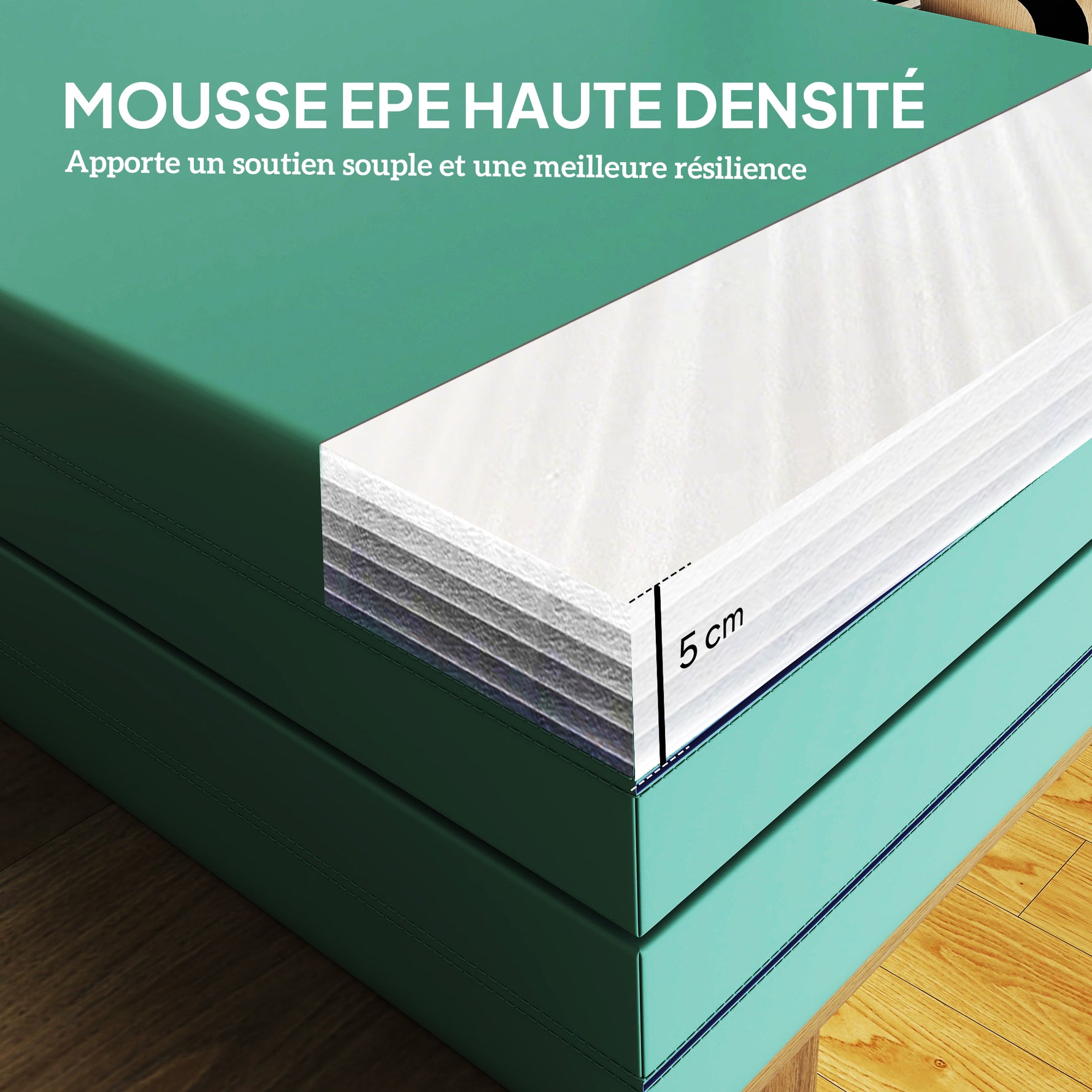Tapis de gymnastique pliable portable, tapis de sport épais en 4 parties avec poignées, 180 x 60 x 5 cm, vert et violet