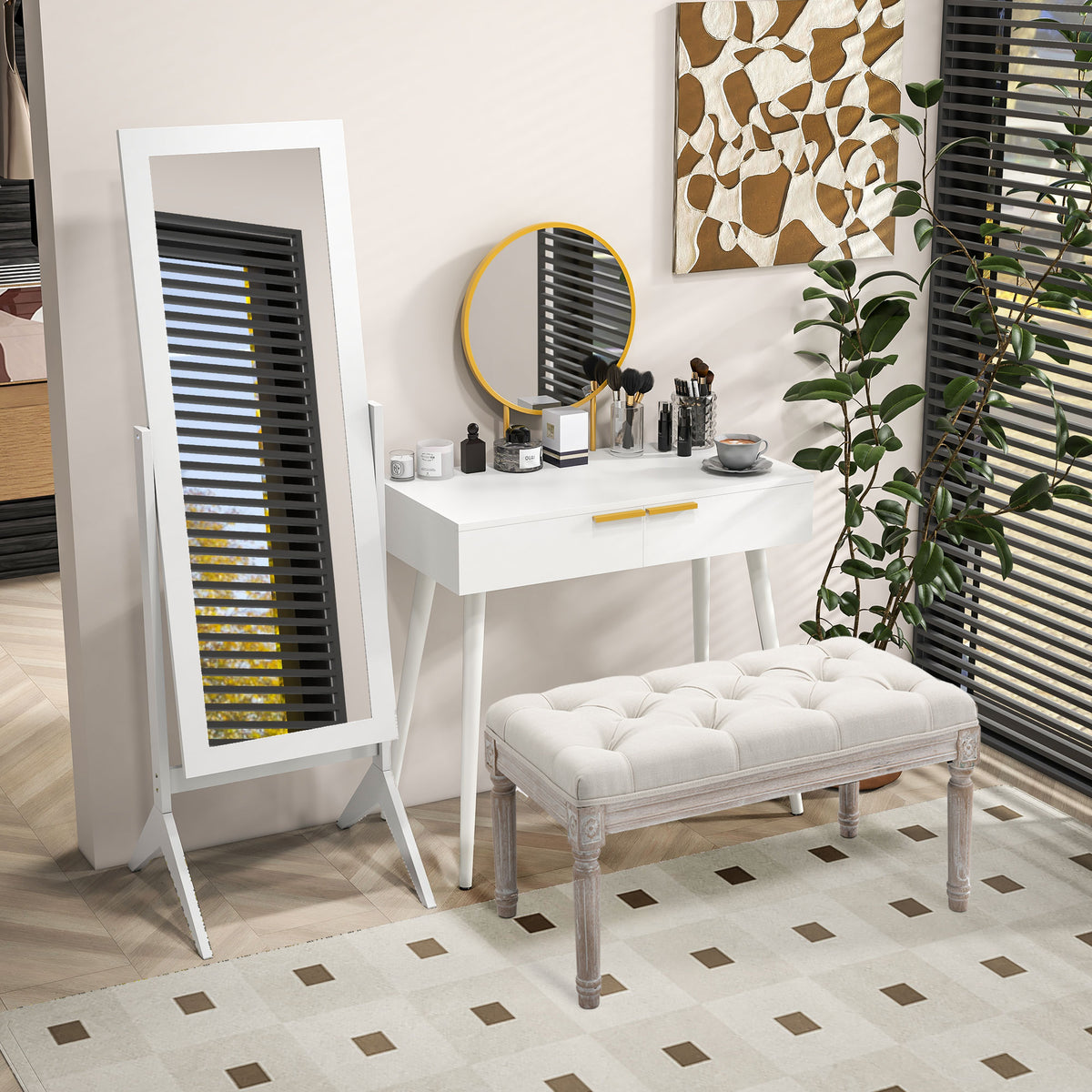 Miroir en Pied Grand Miroir de Sol Inclinaison réglable pour Dressing Chambre dim. 47L x 46l x 148H cm en blanc