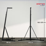 Support de sac de frappe sur pieds pliable réglable en hauteur avec base lestée charge max. 60 Kg acier noir