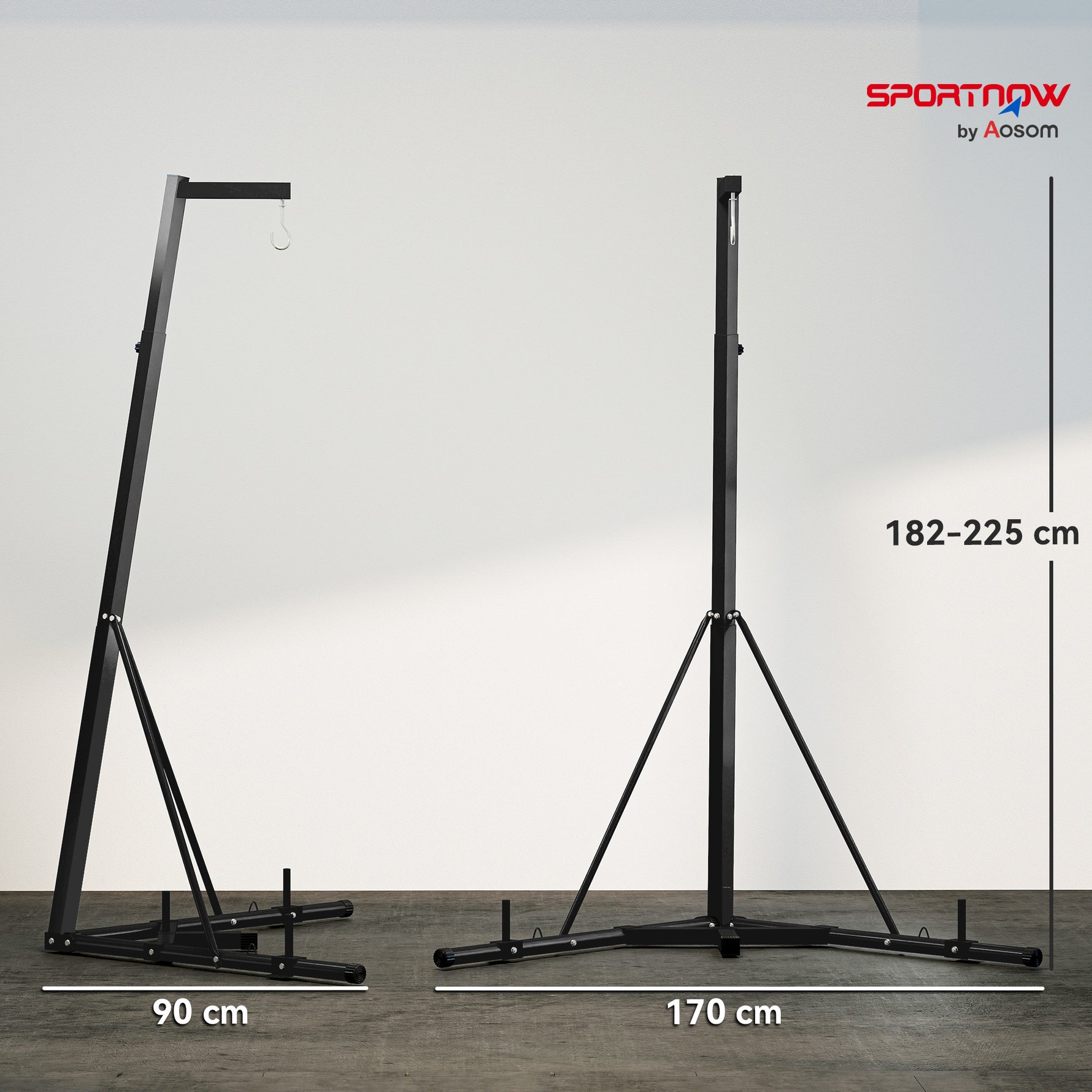 Support de sac de frappe sur pieds pliable réglable en hauteur avec base lestée charge max. 60 Kg acier noir