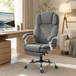 Chaise Bureau Ergonomique, Fauteuil de Bureau Inclinable en Cuir Synthétique Adapté aux Animaux, Hauteur Réglable, Gris