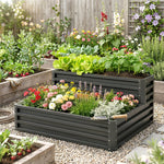 Carré potager de jardin fond ouvert 2 étages pour herbes légumes fruits fleurs 120 x 101 x 58 cm gris foncé