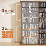 Rangements pour CD et DVD avec 16 compartiments et 12 étagères réglables capacité max. 720 CD/396 DVD et Blu-ray noyer
