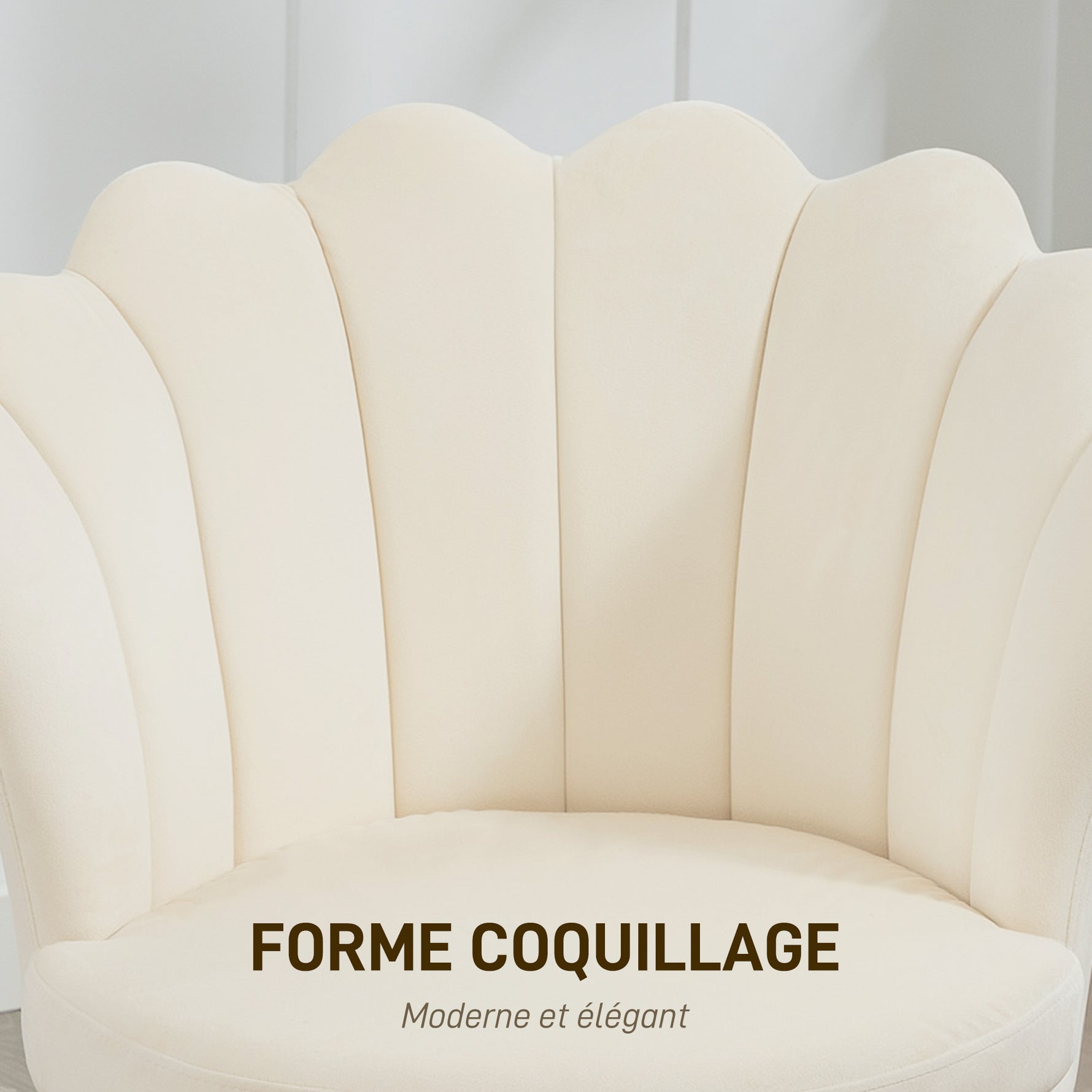 Fauteuil coquillage chaise coiffeuse fauteuil en velours fauteuil de salon avec pieds en métal doré beige