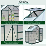 Serre de jardin polycarbonate 190 x 132 x 201 cm résistant aux UV 30+ fondation renforcé gouttière vert foncé