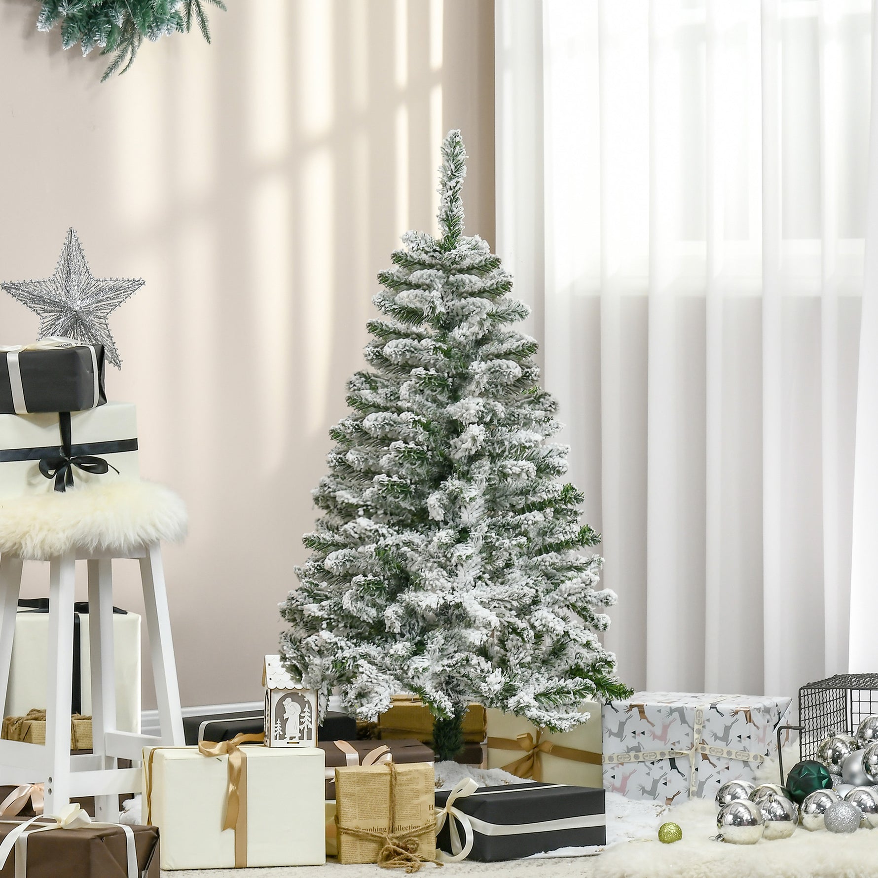 Sapin de Noël Artificiel enneigé 120H cm 200 Branches épines Imitation Nordmann Grand réalisme