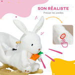 Jouet à bascule modèle lapin fonction musicale selle grand confort peluche courte douce bois peuplier 18-36 mois blanc