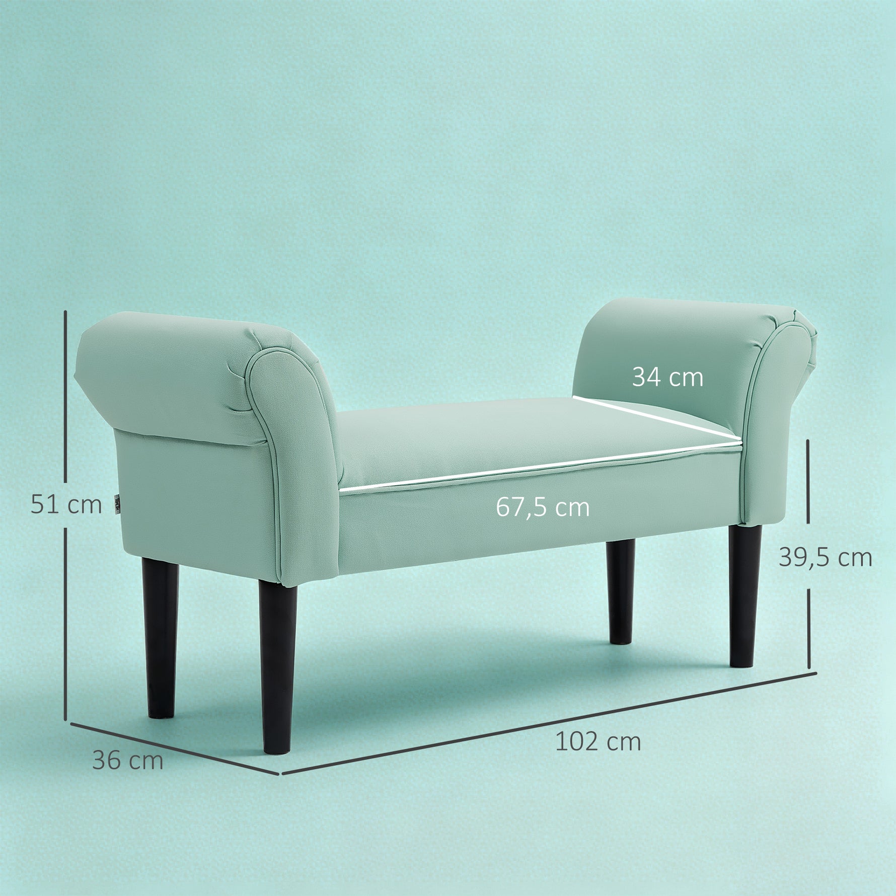 Banc Entrée Bout de Lit Rembourré pour Chambre à Coucher, Tissu à Voile, vert, 102 x 36 x 51 cm