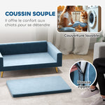 Canapé chien lit pour chien design scandinave coussin moelleux pieds métal doré 94 x 59,5 x 31,5 cm velours soyeux bleu