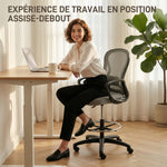 Chaise bureau ergonomique, fauteuil de bureau avec repose-pieds et accoudoirs, en maille, 59 x 65 x 123 cm, Gris