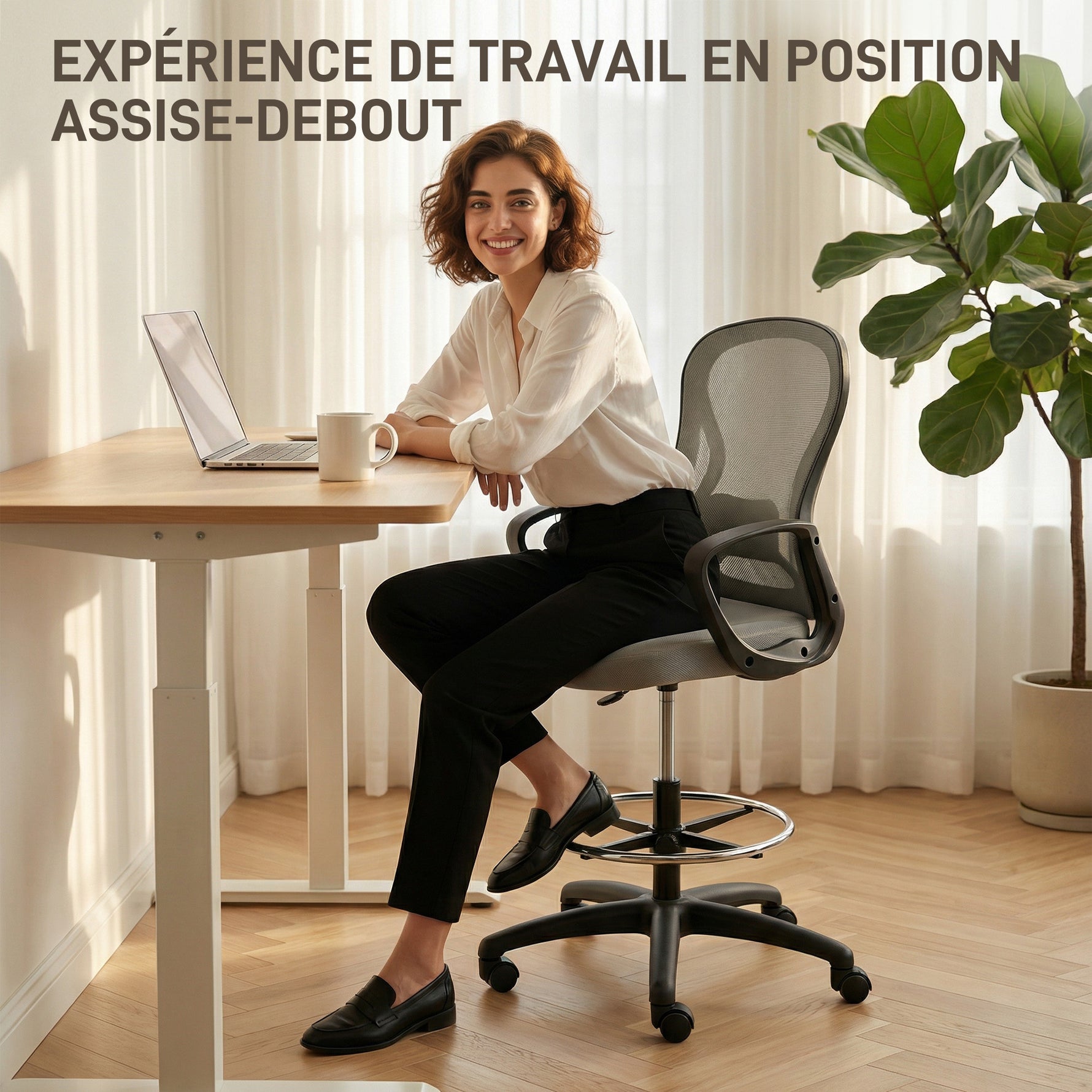 Chaise bureau ergonomique, fauteuil de bureau avec repose-pieds et accoudoirs, en maille, 59 x 65 x 123 cm, Gris