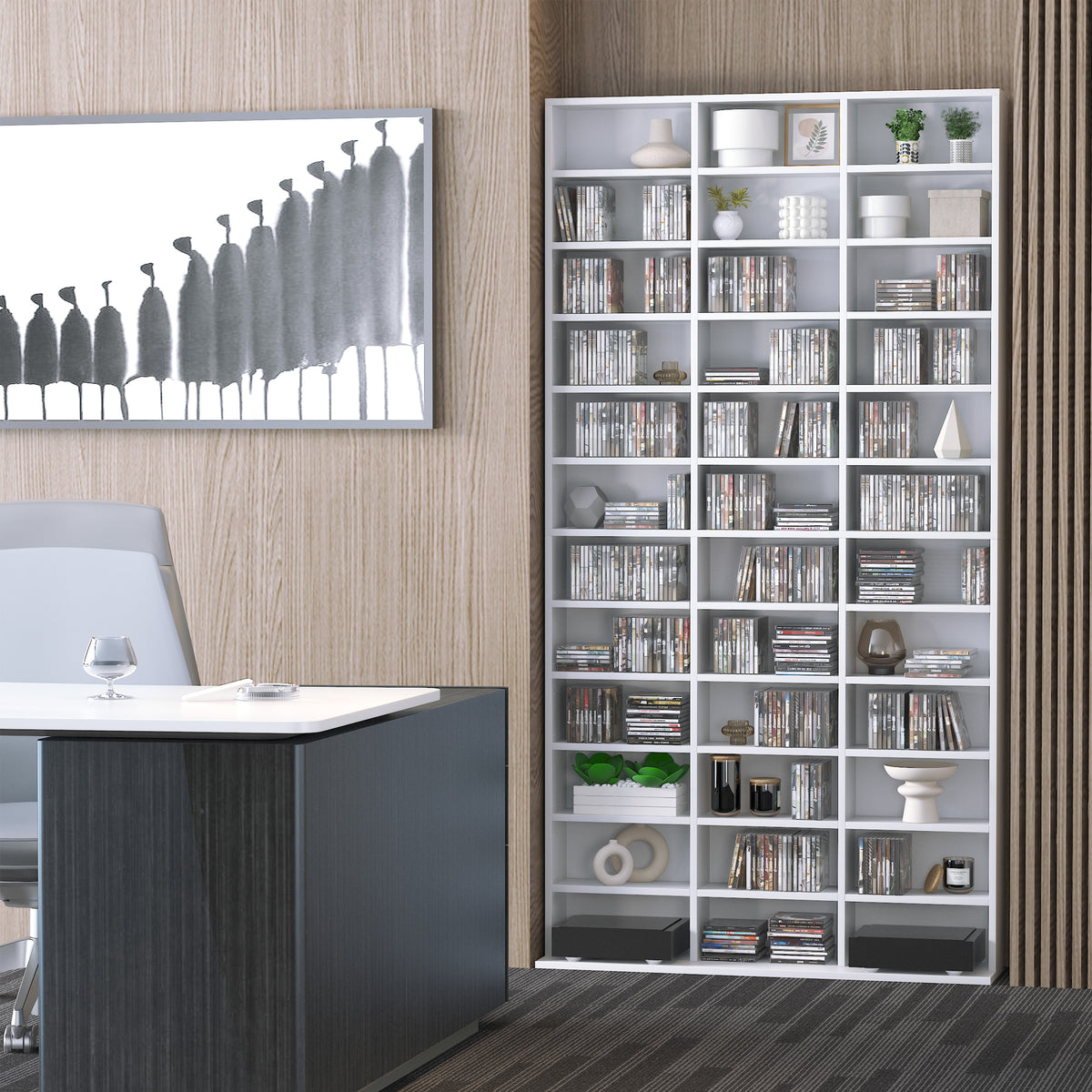 Étagère Rangement CD/DVD Meuble de Rangement pour 1116 CDs 36 Compartiments réglables en Hauteur Blanc