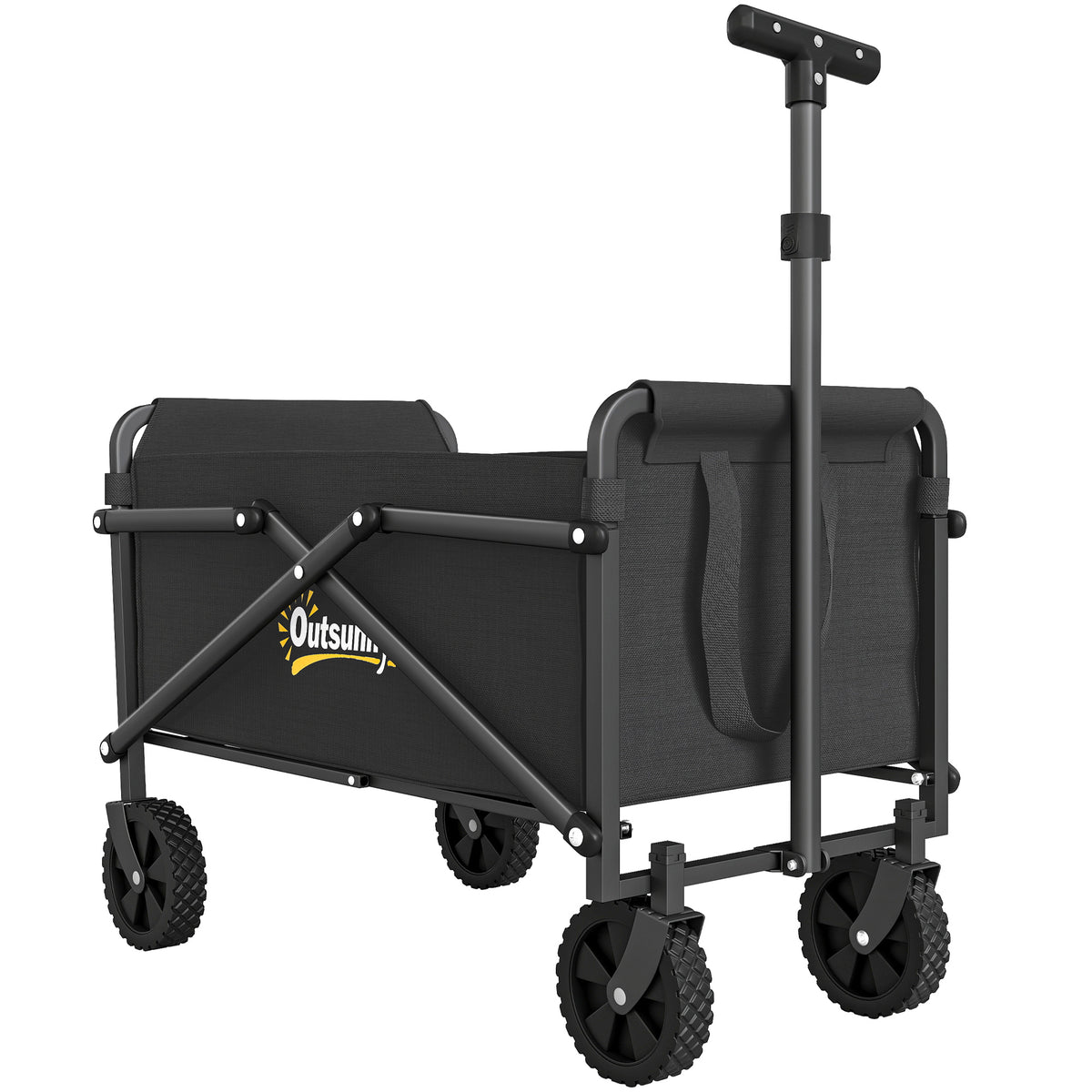 Carro de jardín carro de transporte con ruedas con mango ajustable, con bolsas de transporte 64 x 40 x 60-84 cm negro