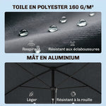 Parasol de jardin Parasol droit rectangulaire inclinable alu métal polyester haute densité 2 x 1,3 m gris