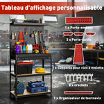 Établi d'atelier, plan de travail avec panneau perforé, 14 kits de suspension, 2 étagères et tiroir, 80x40,5x155cm, noir