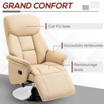 Fauteuil inclinable pivotant repose-pied réglable accoudoirs piètement acier chromé revêtement synthétique PU beige