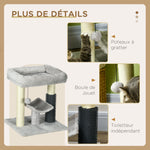 Petit arbre à chat arbre à grimper tour de jeux hauteur 48 cm poteau en sisal gris avec balle suspendue gris