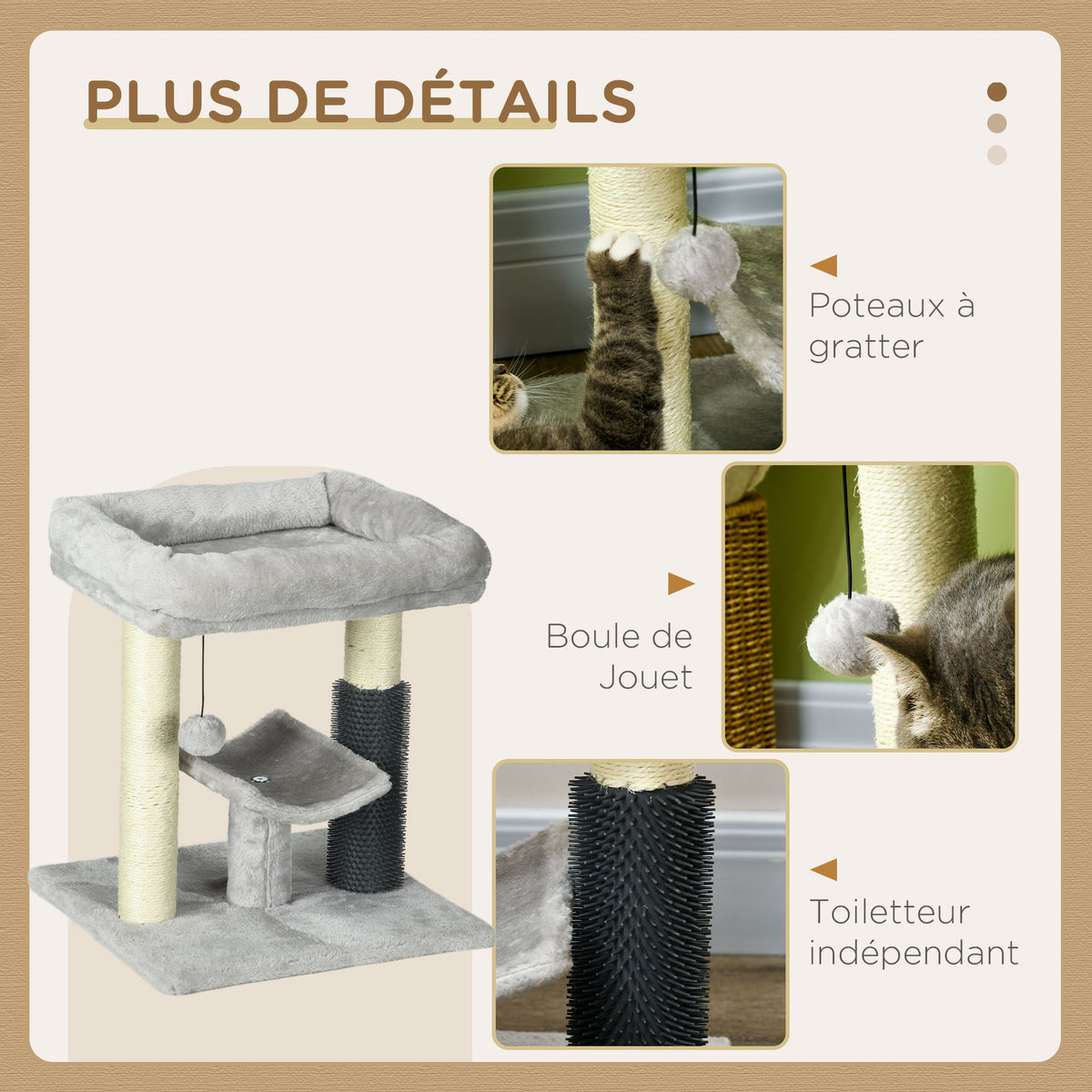Petit arbre à chat arbre à grimper tour de jeux hauteur 48 cm poteau en sisal gris avec balle suspendue gris