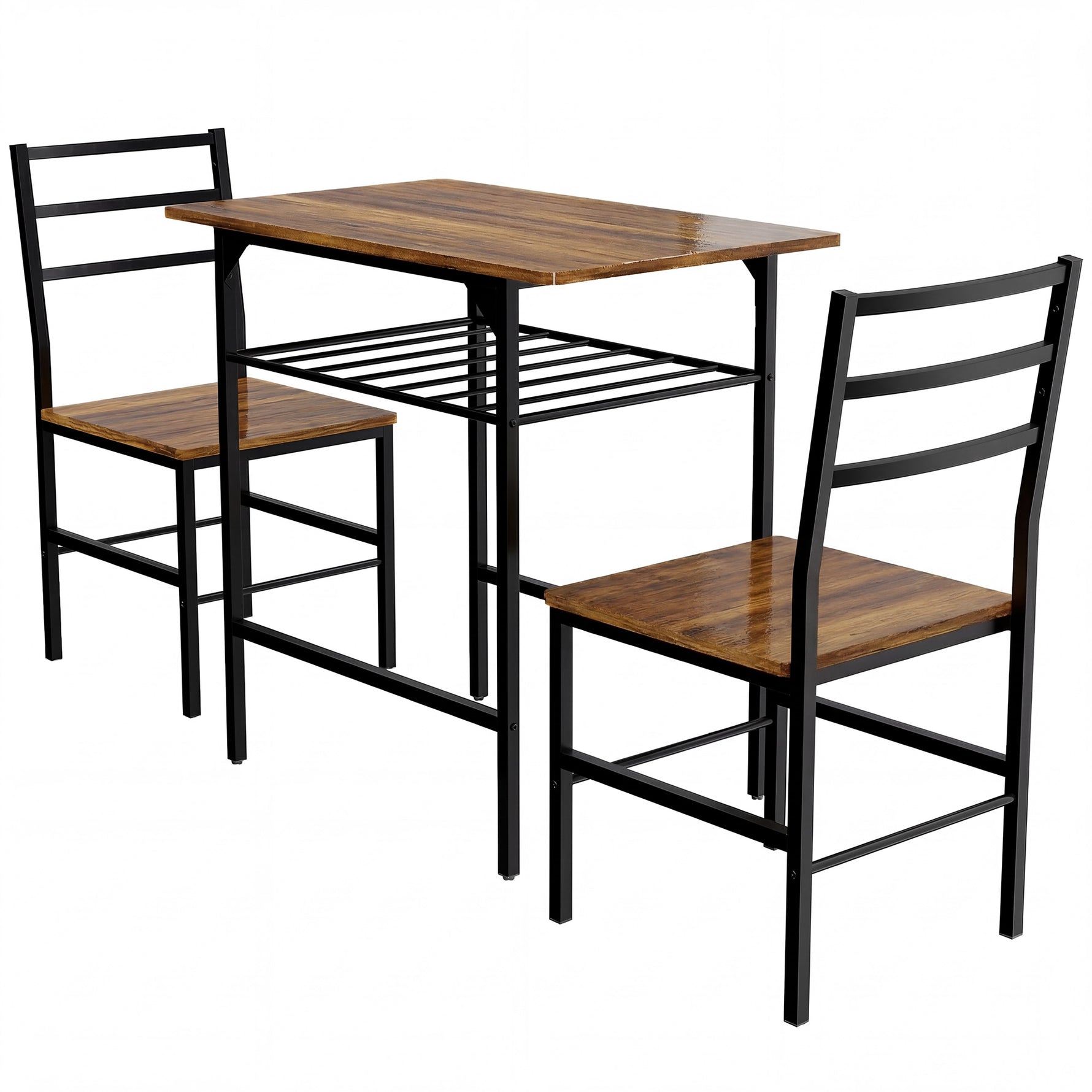 Ensemble table salle à manger avec 2 chaises, table de cuisine avec chaises pour 2 personnes, cadre en métal, marron